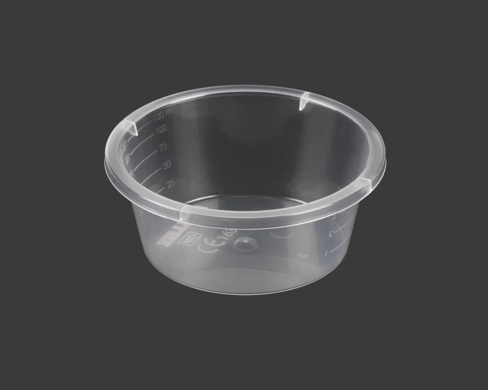 Cupule ronde transparente graduée, 120ml, stérile - VicartMed